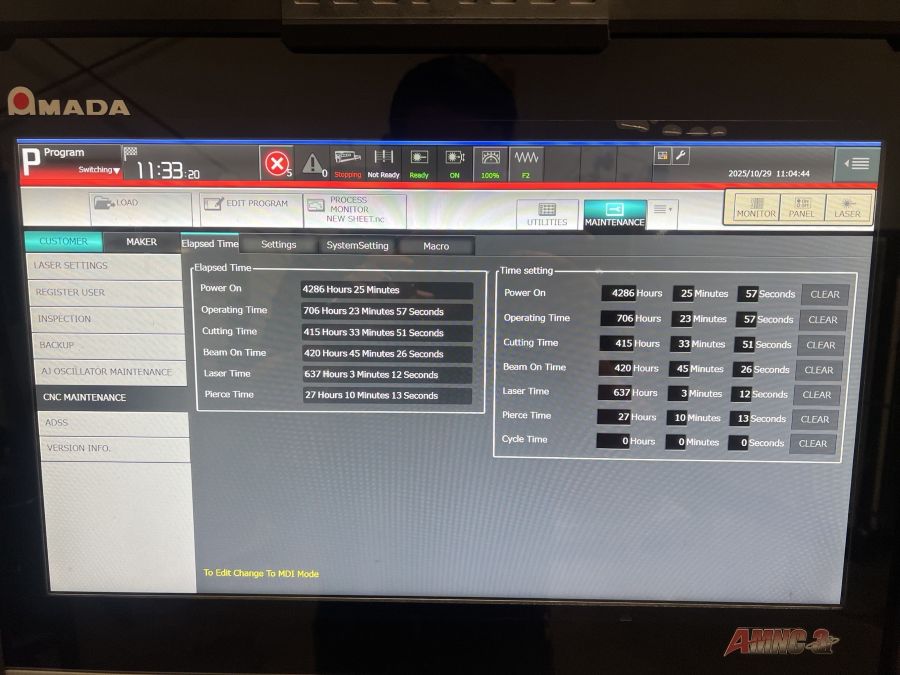 1268-Amada-ENSIS-3015AJ-Fiber-3kW-Hours-Screen-2